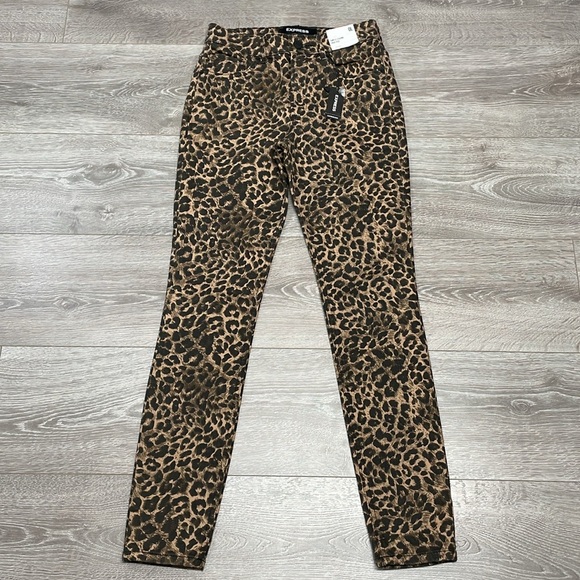 NWT Express Ankle Legging High Rise Denim Jeans Leopard Print 0L - Picture 7 of 16